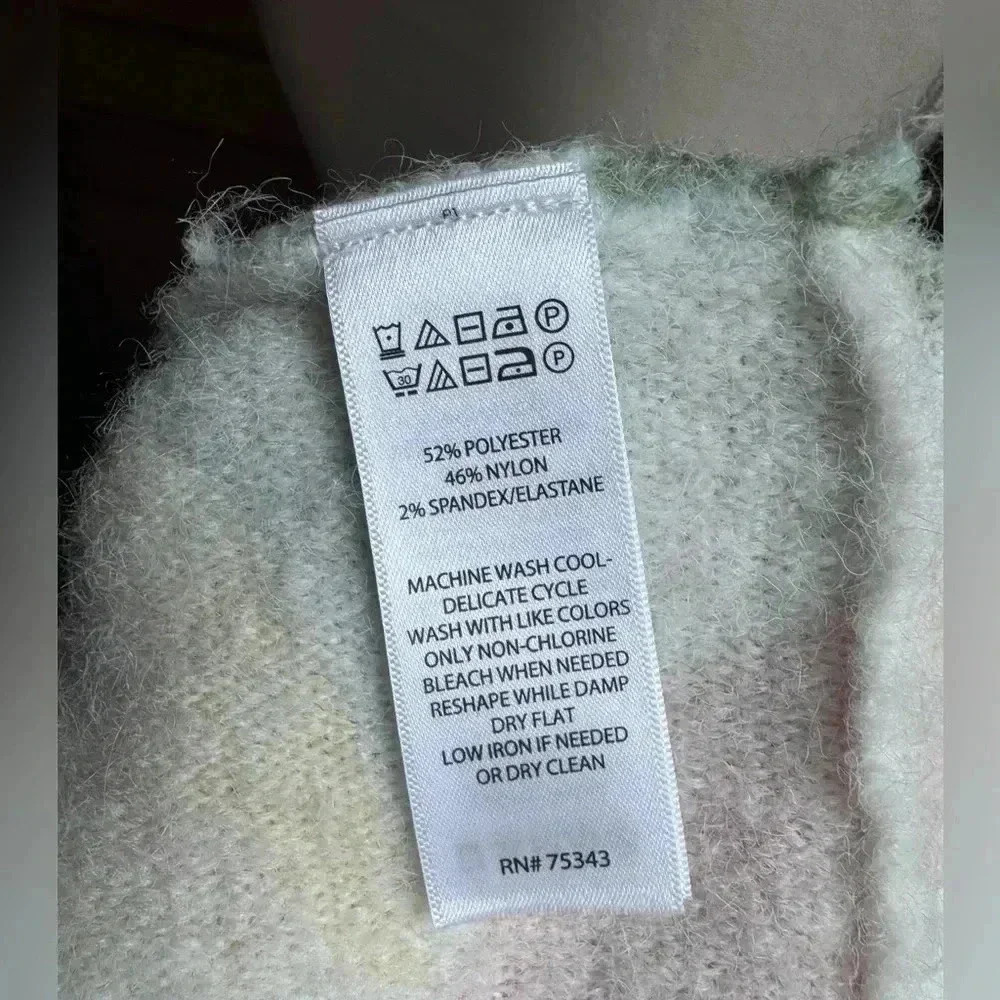 Rachel Zoe Fuzzy Crew Neck Green Pink 80s Retro Styled Sweater size small - Picture 7 of 7